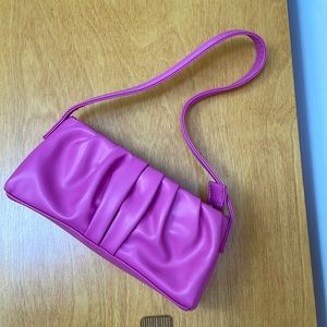 ASOS DESIGN ruched 90s shoulder bag in hot pink